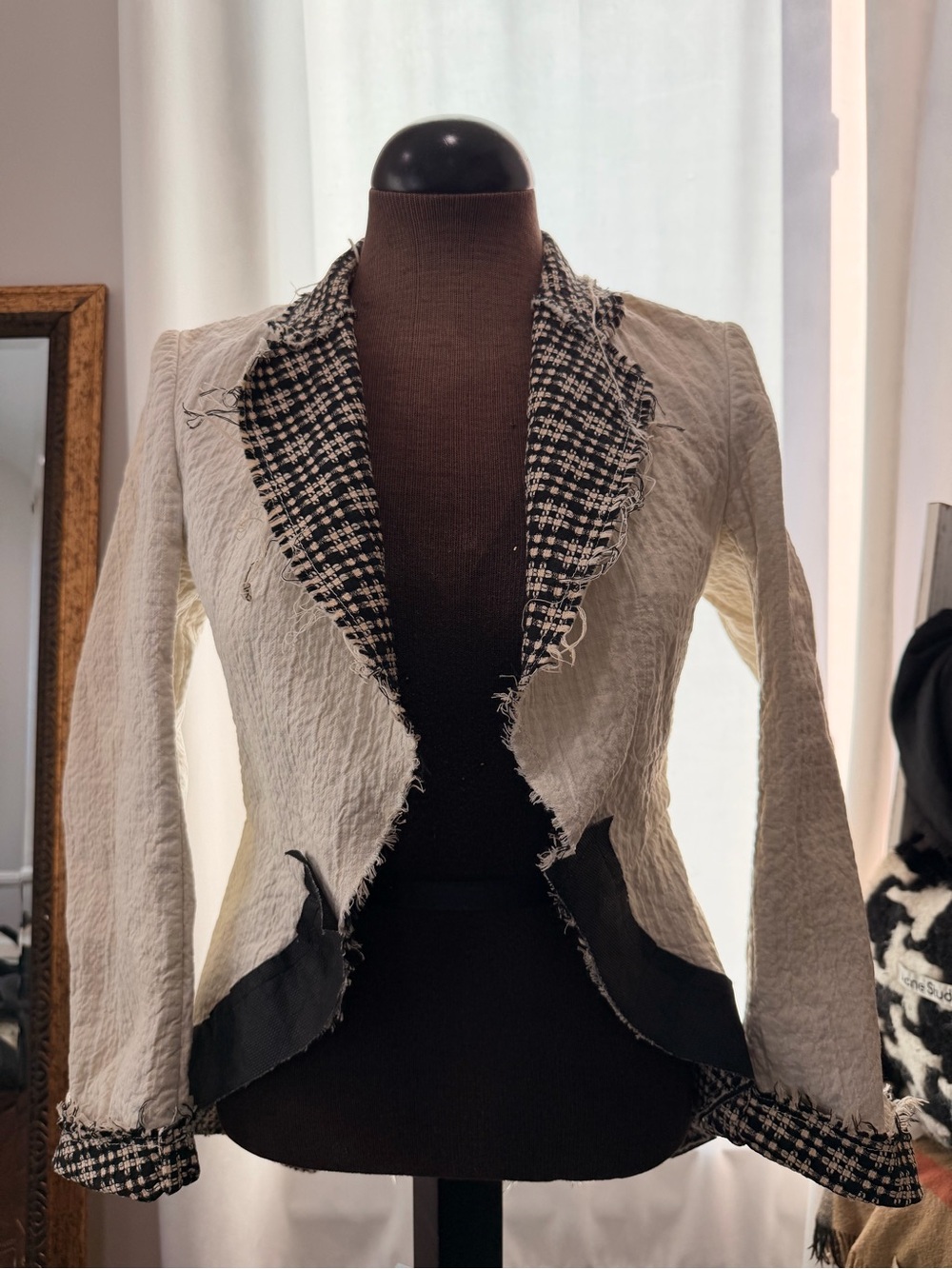 Comme des Garcons Cream Blazer with Black Tweed Trim